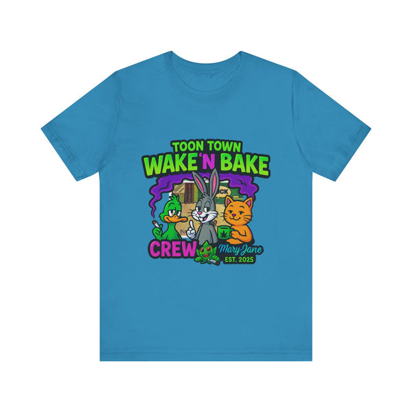 Toon Town Wake ’N Bake Crew T-Shirt | Funny Cartoon Stoner Tee by Mary-Jane EST. 2025