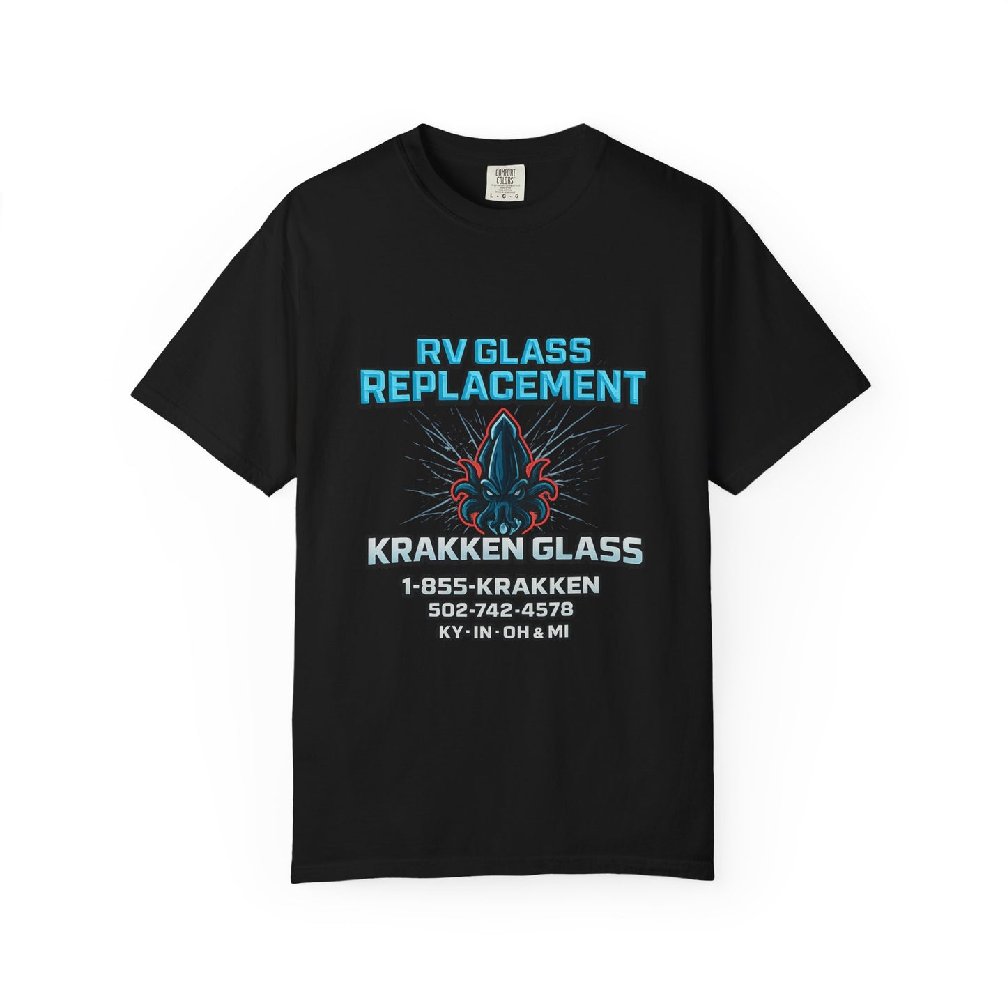 RV Glass Replacement T‑Shirt — KRAKKEN GLASS Logo Tees