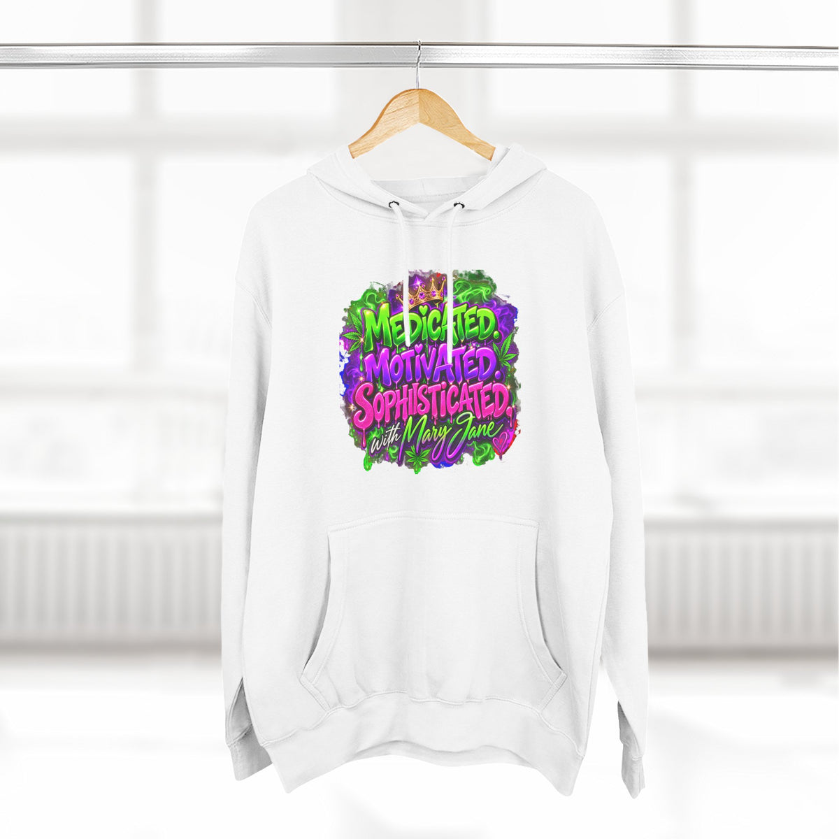Medicated Motivated Sophisticated Hoodie | Mary Jane Graphic Sweatshirt | Funny 420 Pullover | Stoner Girl Streetwear 💜 SEO Description Printify