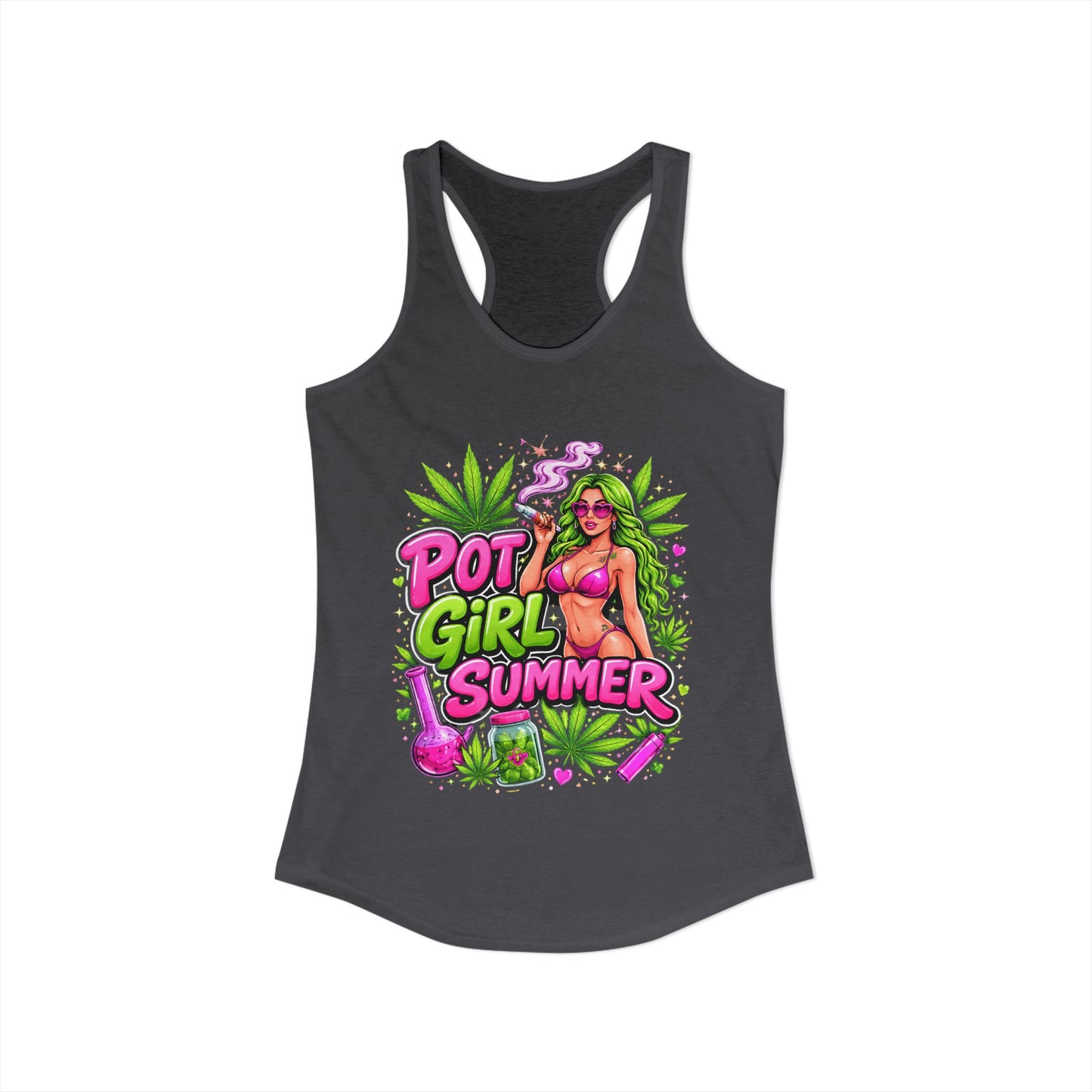 Pot Girl Summer Racerback Tank | Neon 420 Cannabis Festival Tank Top