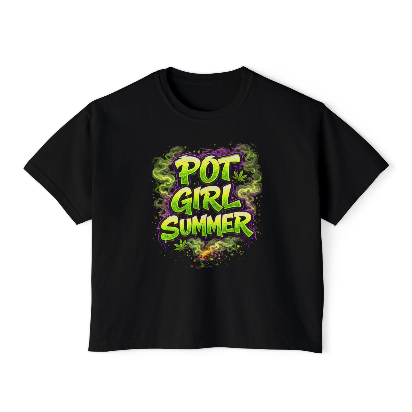 Pot Girl Summer Neon Weed Graphic T-Shirt | Funny Stoner Aesthetic Cannabis Party Tee | 420 Festival Streetwear Shirt
