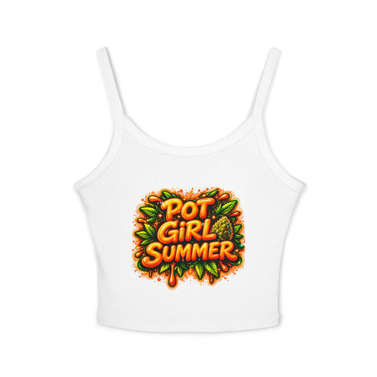 Pot Girl Summer Neon Orange Strap Tank Top – Cute Cannabis Graphic Tank, Stoner Girl Summer Outfit, Festival Weed Apparel, 420 Streetwear