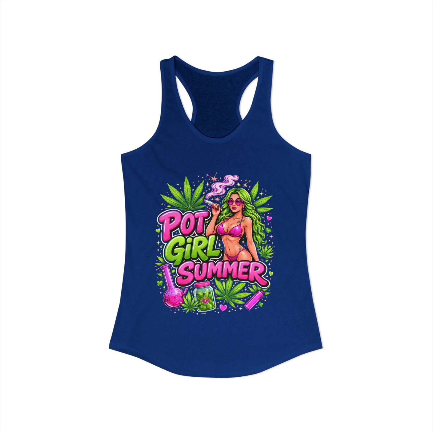 Pot Girl Summer Racerback Tank | Neon 420 Cannabis Festival Tank Top