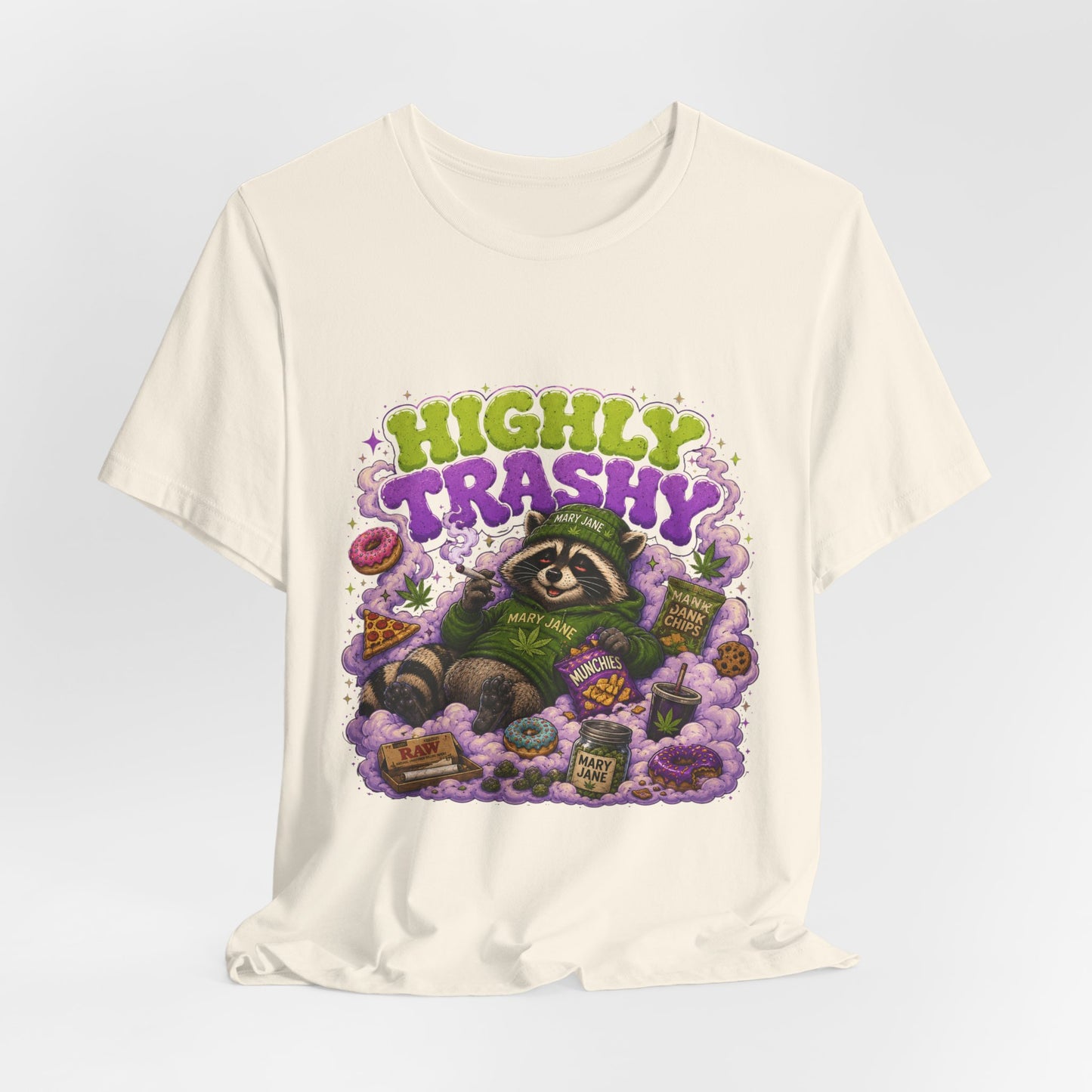 Highly Trashy Raccoon Shirt | Funny Stoner Trash Panda Tee | Cartoon Cannabis Lover Gift