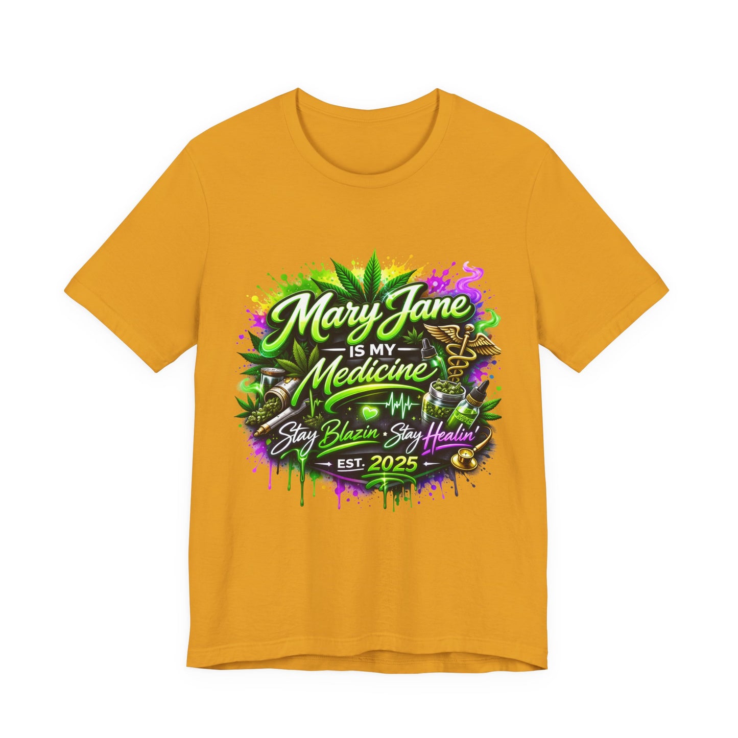 Mary Jane Is My Medicine T-Shirt | Neon Cannabis Graphic Tee | 420 Weed Shirt | Stoner Streetwear | Medical Marijuana Apparel