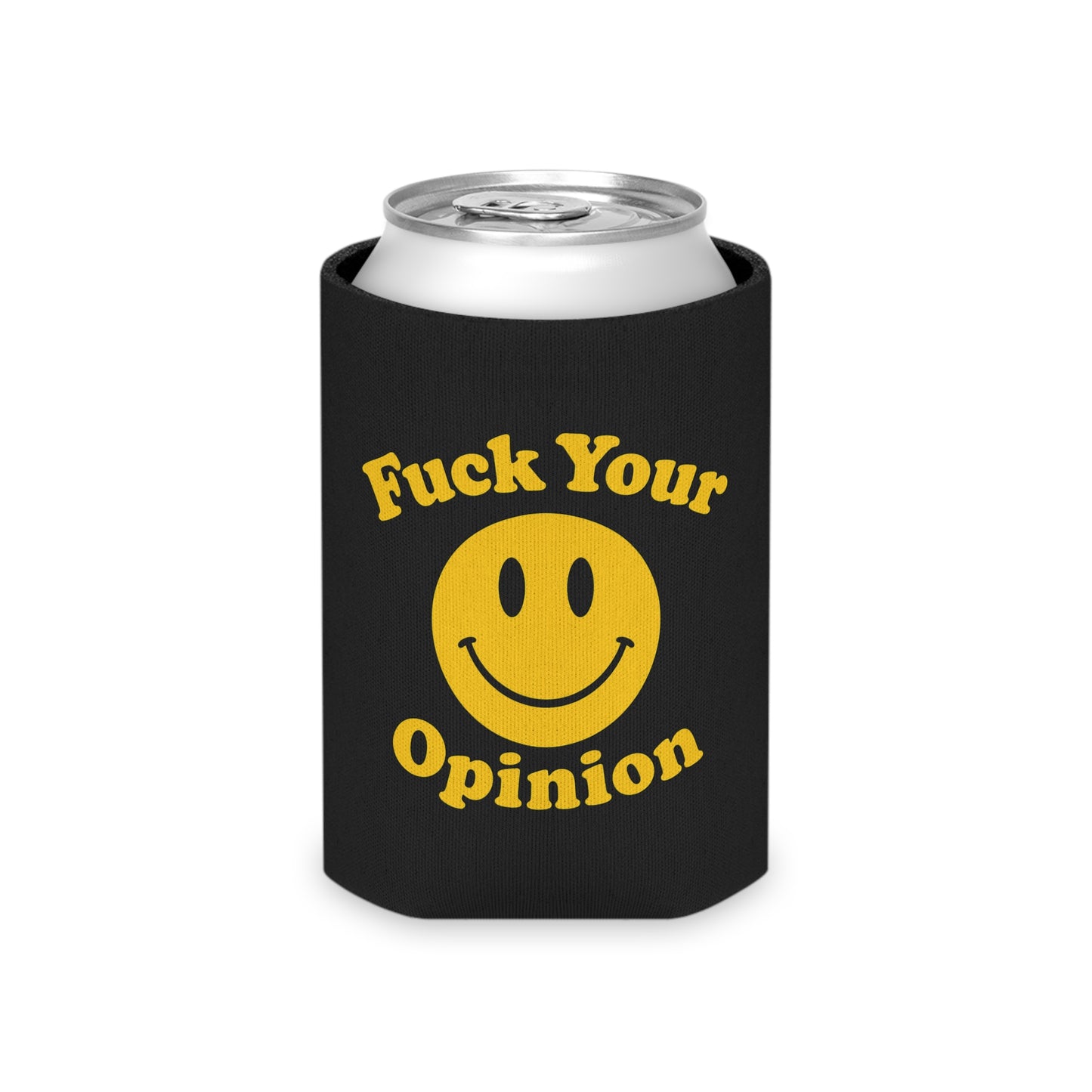 Funny Can Cooler Koozie – “Fuck Your Opinion” Smiley Face Beer Sleeve | Sarcastic Drink Insulator for Regular & Slim Cans