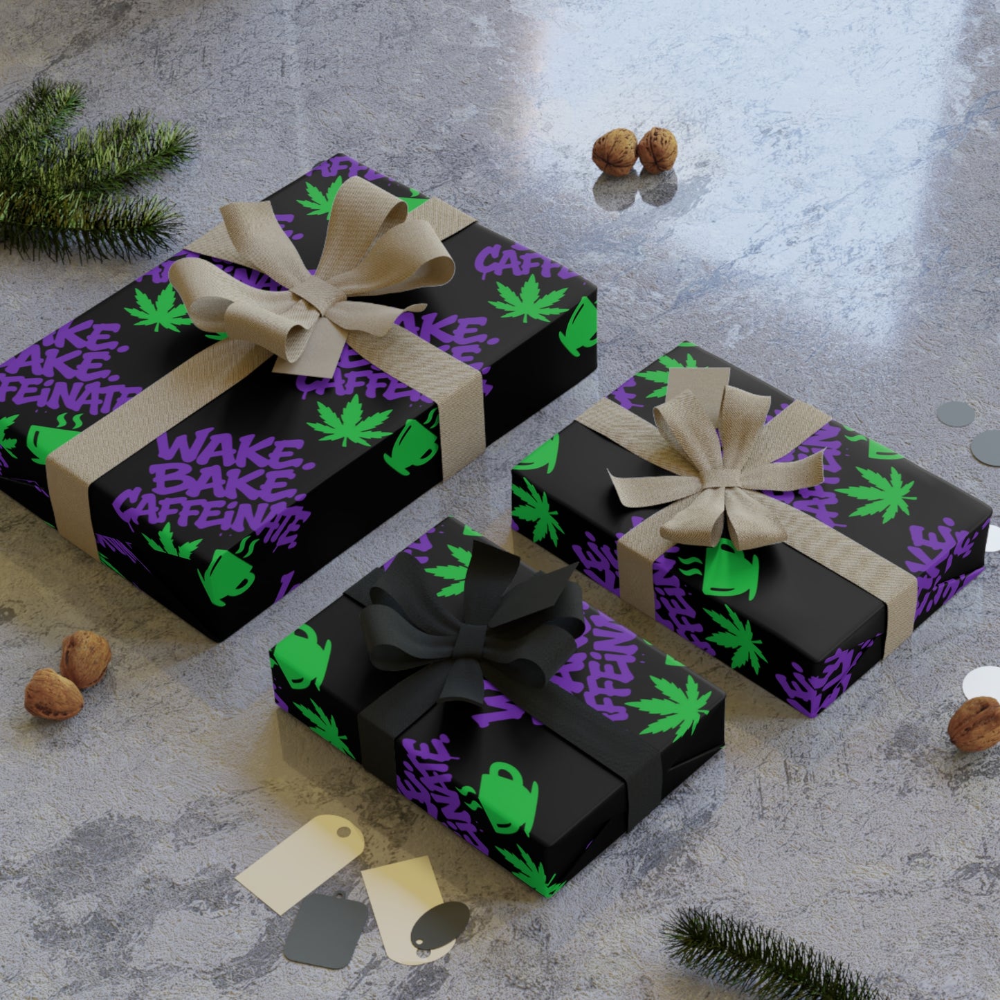 Gift Wrap Roll — Neon Purple Floral Pattern on Black (1pc)