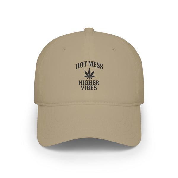 Hot Mess Higher Vibes Trucker Hat | Funny Stoner Mesh Cap | Cannabis Leaf Snapback | 420 Gift for Her & Him