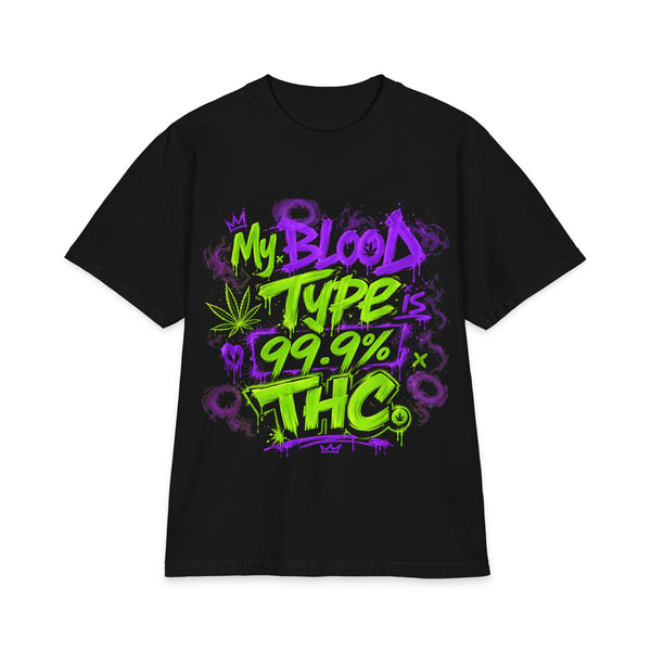 My Blood Type is 99.9% THC Graffiti Shirt | Neon Stoner Streetwear Tee | Funny Cannabis Graphic T-Shirt up to size 7XL