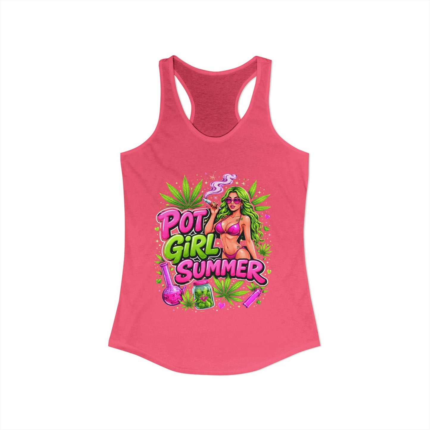 Pot Girl Summer Racerback Tank | Neon 420 Cannabis Festival Tank Top