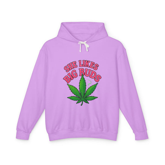 She Likes Big Buds Unisex Lightweight Hooded Sweatshirt, Cannabis Hoodie, Funny Gift, Casual Wear, Sarcastic Merch, Stoner Apparel