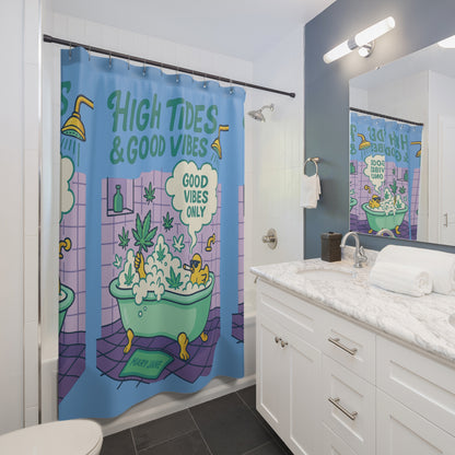 High Tides & Good Vibes Mary Jane Shower Poster | Cannabis Bathroom Decor
