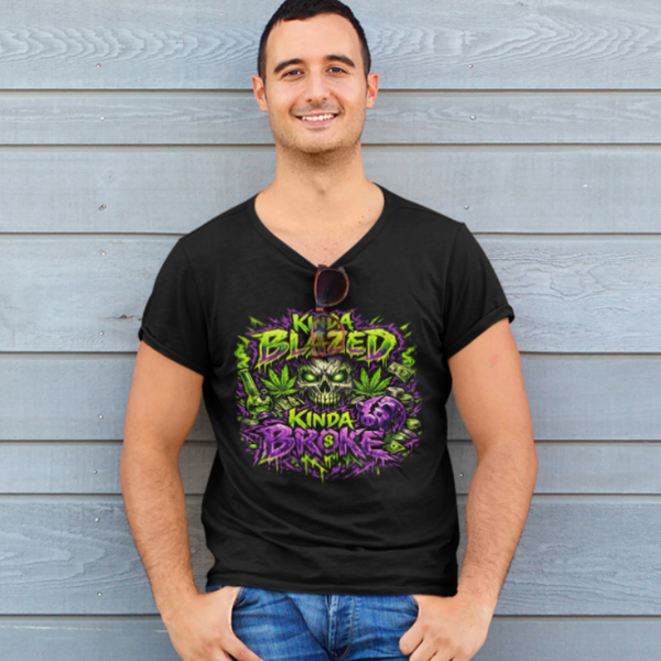 Kinda Blazed Kinda Broke Neon Graphic Shirt | Funny Stoner Streetwear Design
