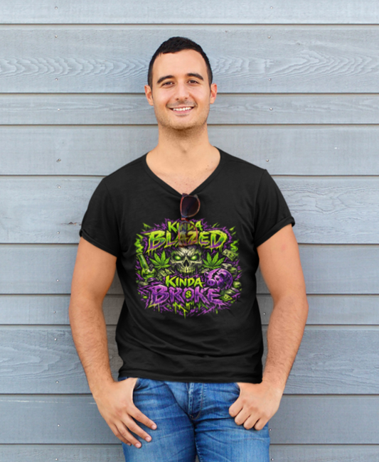 Kinda Blazed Kinda Broke Neon Graphic Shirt | Funny Stoner Streetwear Design