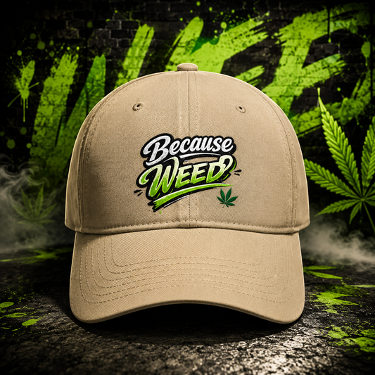 Because Weed Low Profile Hat | Graffiti Style Embroidered Baseball Cap