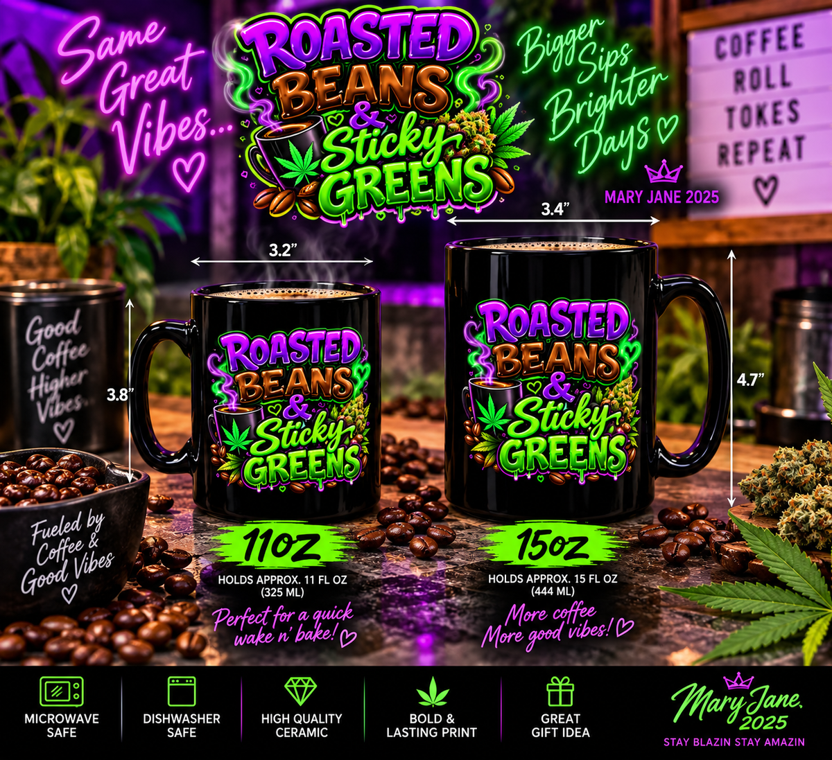 Roasted Beans & Sticky Greens Mug | Funny Coffee Lover Cup