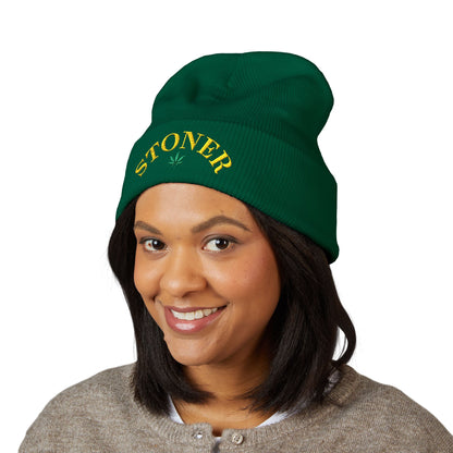toner Embroidered Cuffed Beanie – Retro Curved Text Winter Hat