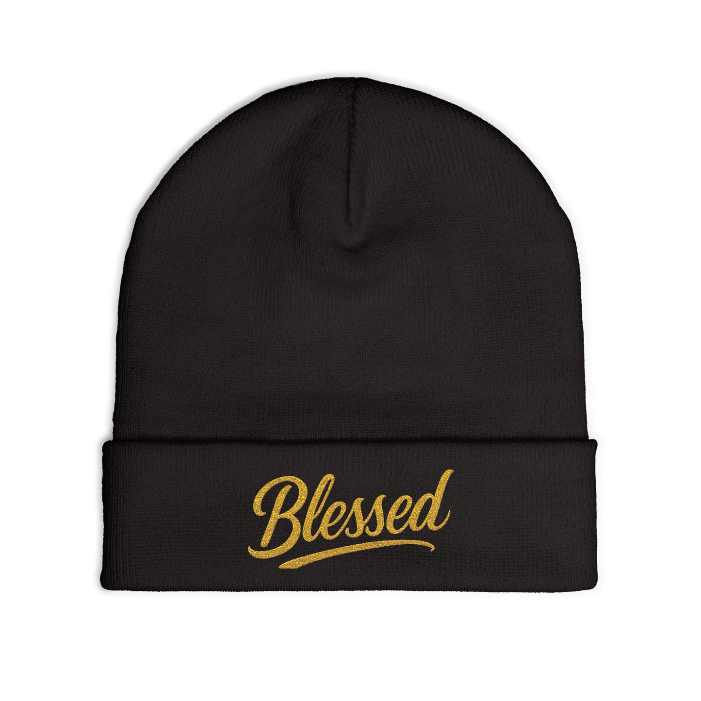 Blessed Gold Lettering Embroidered Beanie | Inspirational Winter Hat