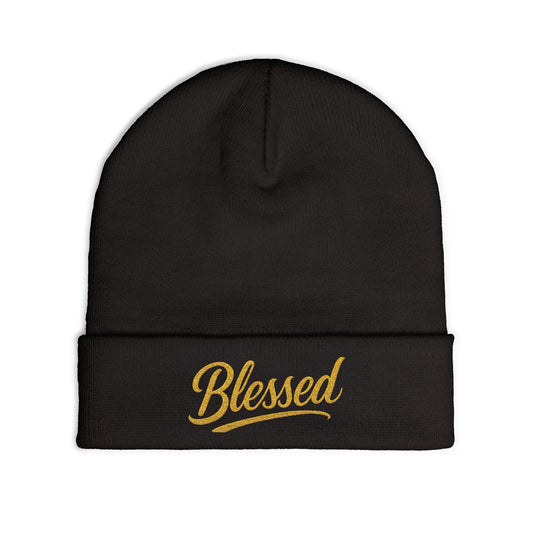 Blessed Gold Lettering Embroidered Beanie | Inspirational Winter Hat