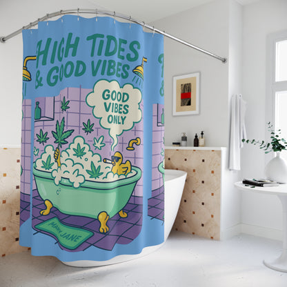 High Tides & Good Vibes Mary Jane Shower Poster | Cannabis Bathroom Decor