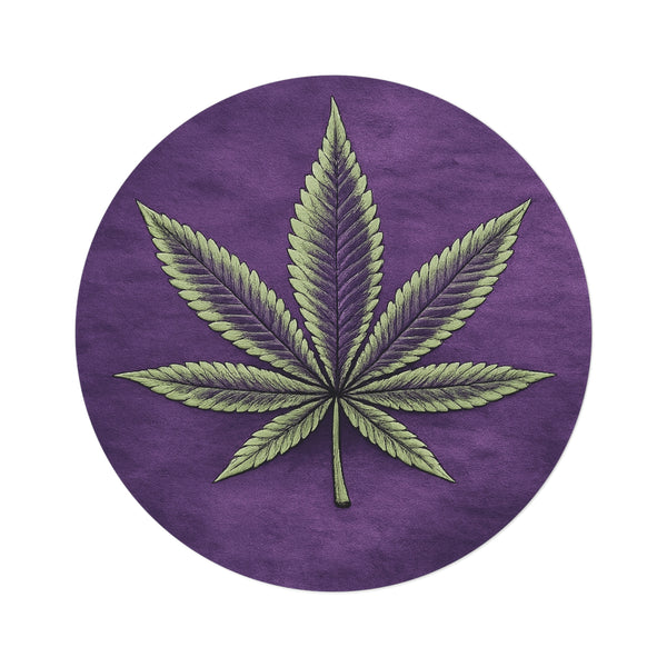 Round Rug - Green Cannabis Leaf on Purple Background