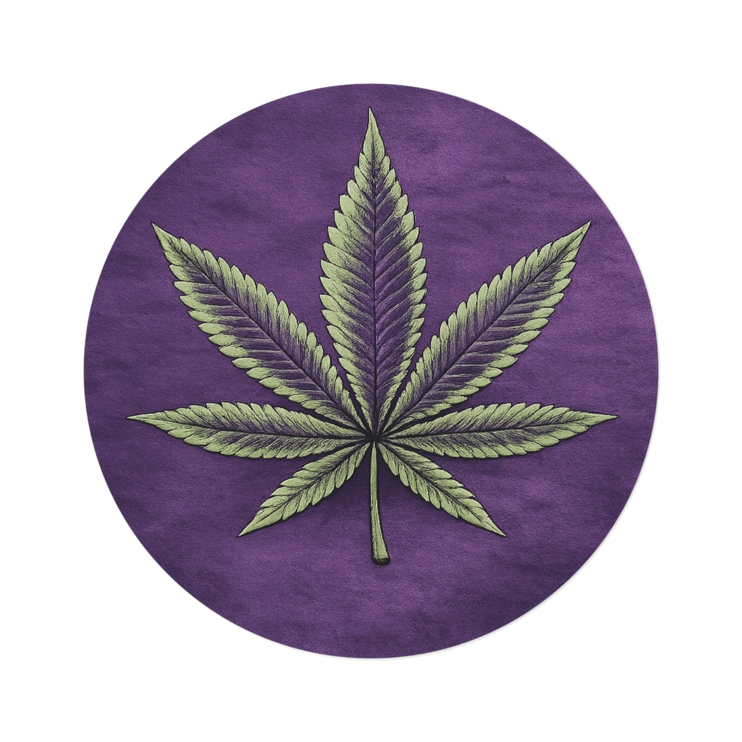 Round Rug - Green Cannabis Leaf on Purple Background