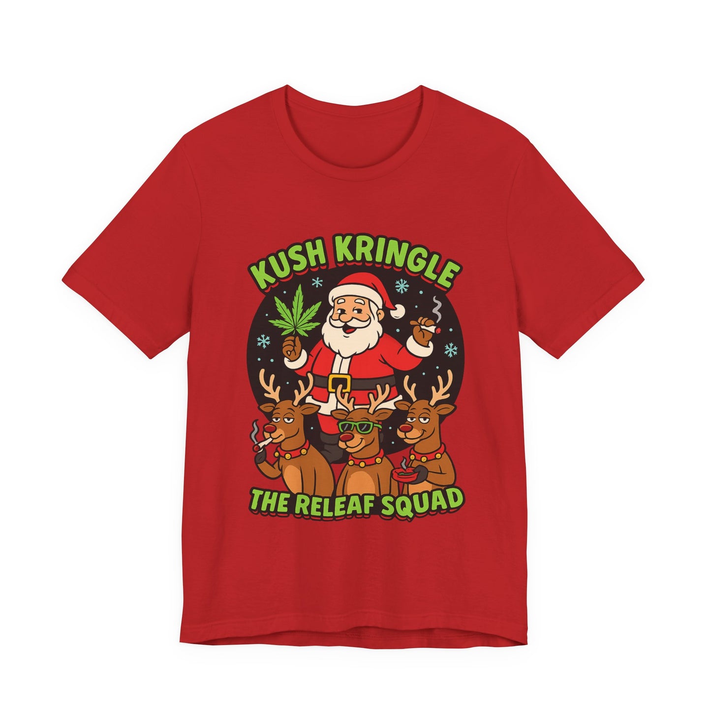 Kush Kringle Christmas Tee — "The Releaf Squad" Santa & Reindeer Holiday Shirt
