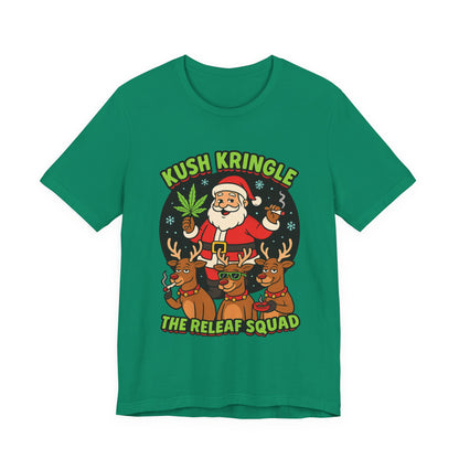 Kush Kringle Christmas Tee — "The Releaf Squad" Santa & Reindeer Holiday Shirt