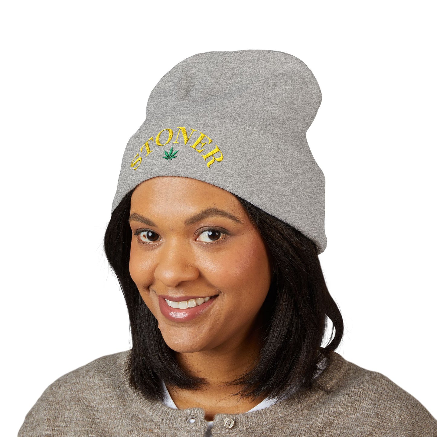 toner Embroidered Cuffed Beanie – Retro Curved Text Winter Hat