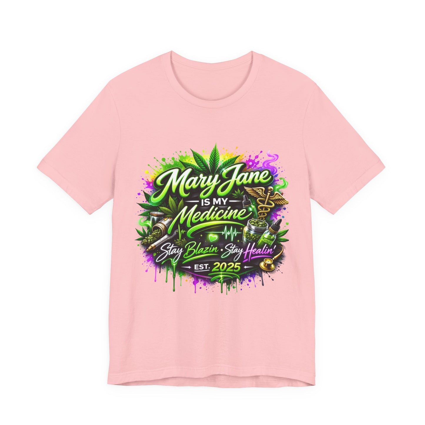 Mary Jane Is My Medicine T-Shirt | Neon Cannabis Graphic Tee | 420 Weed Shirt | Stoner Streetwear | Medical Marijuana Apparel