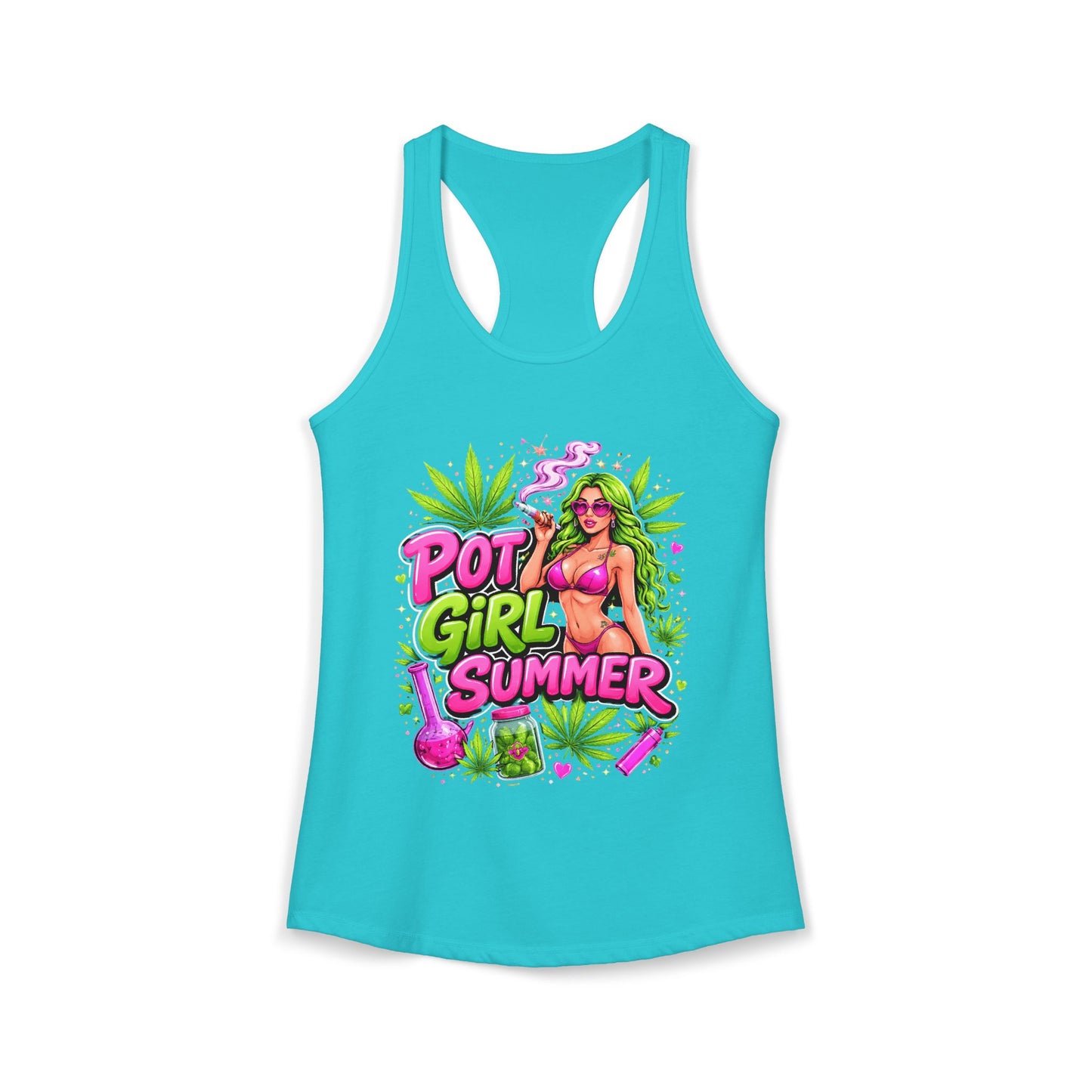 Pot Girl Summer Racerback Tank | Neon 420 Cannabis Festival Tank Top