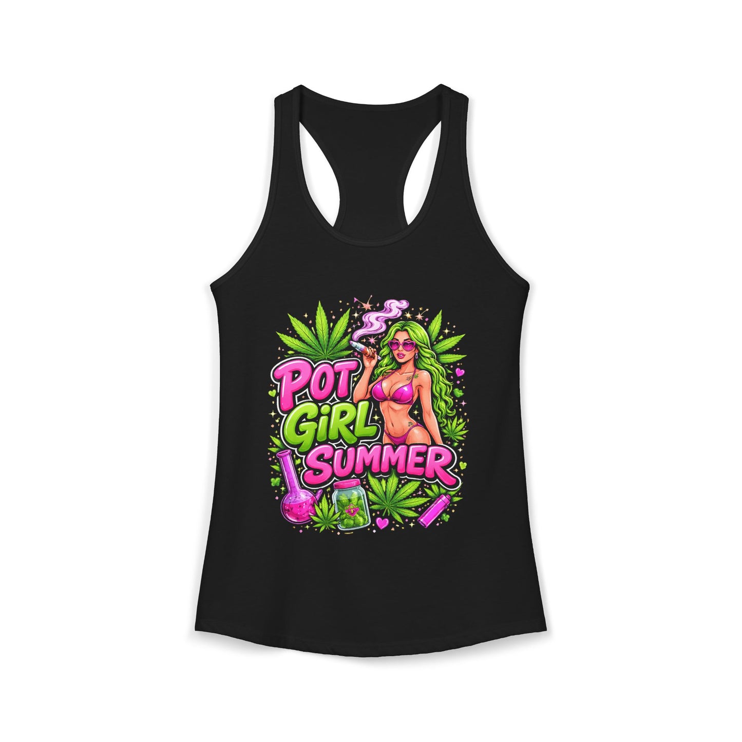 Pot Girl Summer Racerback Tank | Neon 420 Cannabis Festival Tank Top