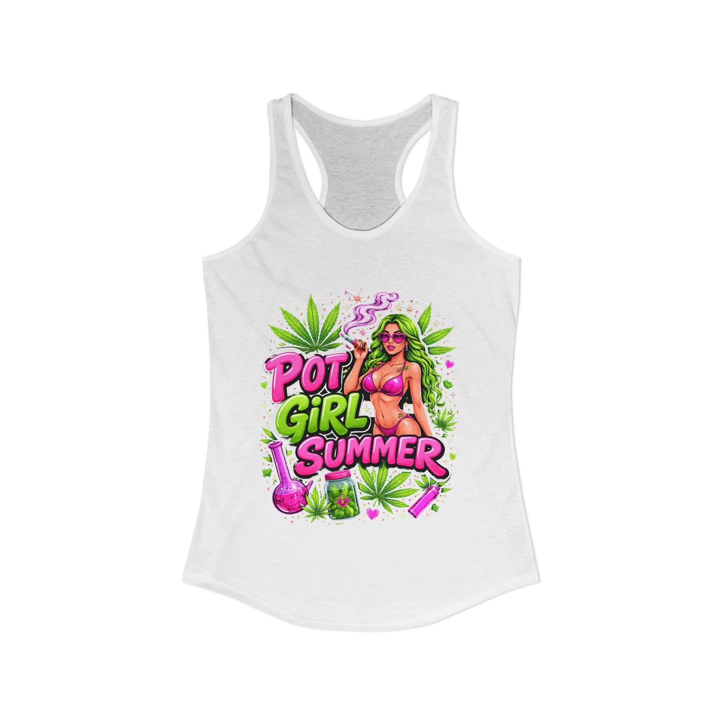 Pot Girl Summer Racerback Tank | Neon 420 Cannabis Festival Tank Top