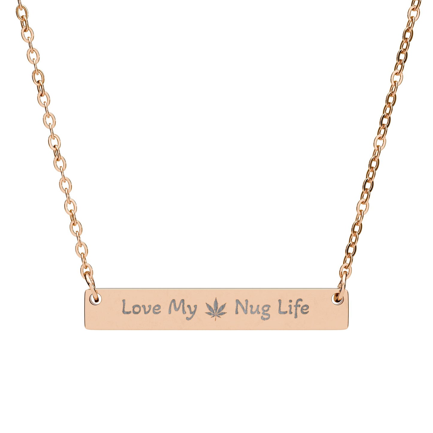 Love My Nug Life Bar Necklace – Cannabis Leaf Pendant, 420 Jewelry Gift, Weed Lover Accessory - Personalized Horizontal Bar Necklace - 'Love My Nug Life'