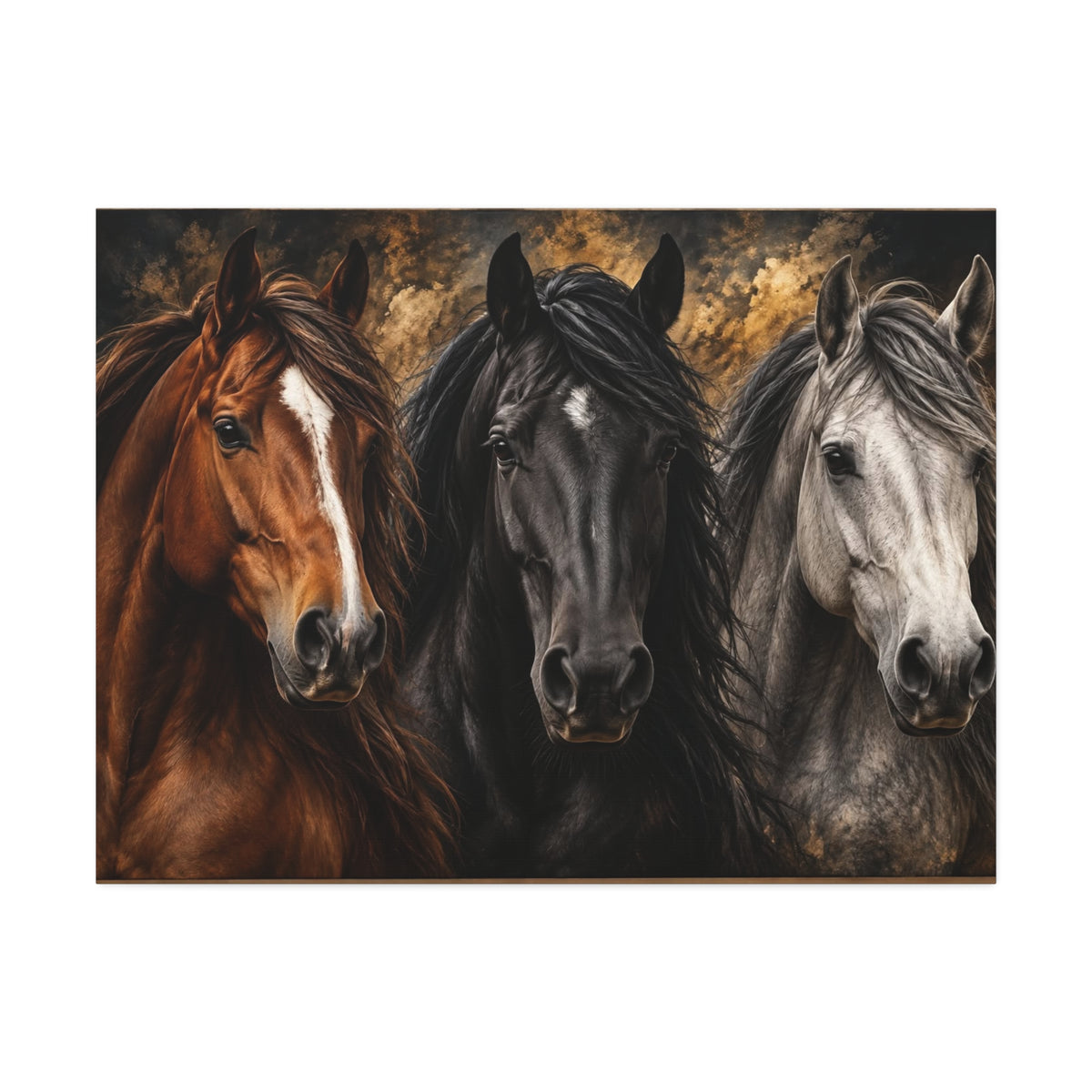 Kentucky Horse Canvas Wall Art – Three Horses, Blue Sky & Red Roses Equestrian Decor Printify