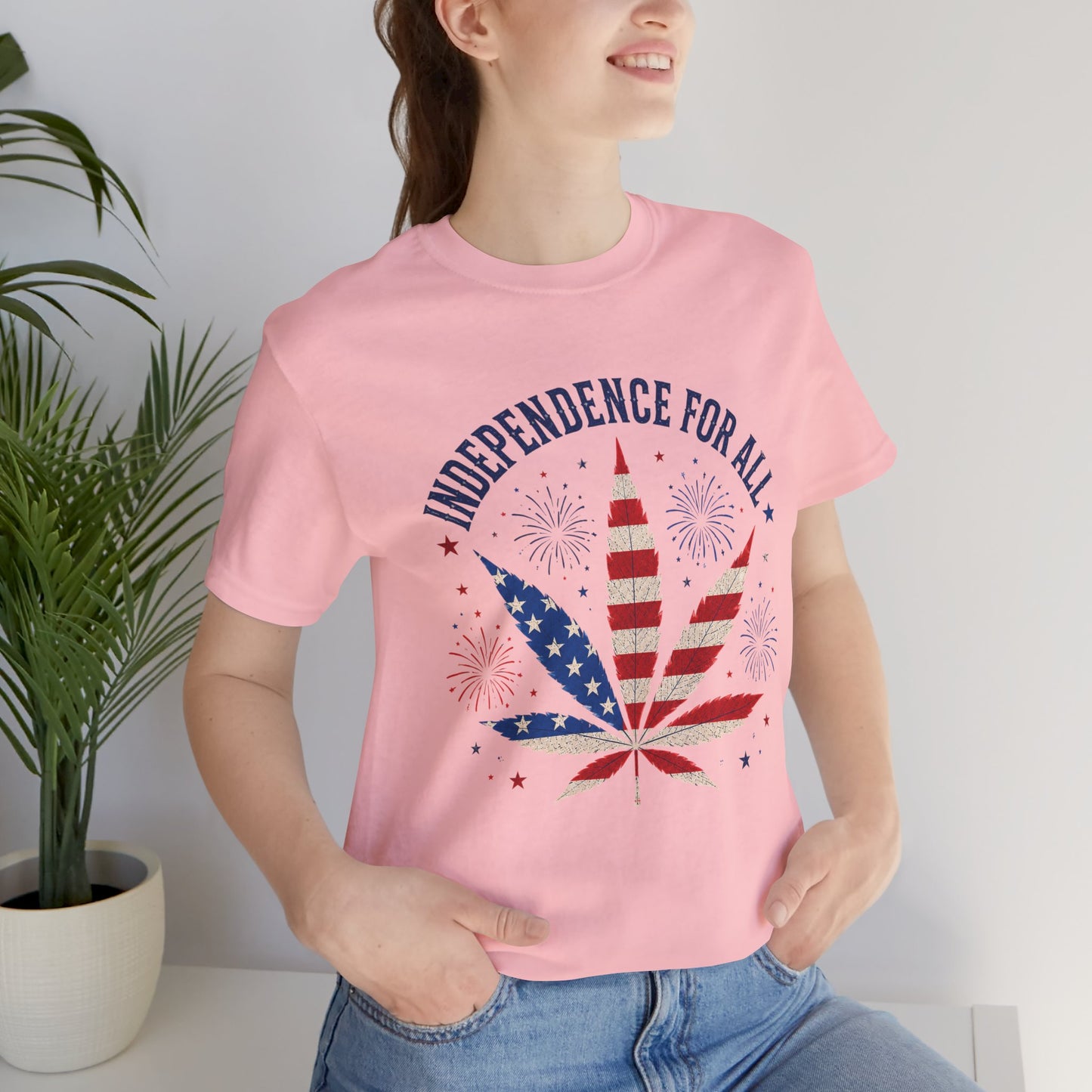 Independence For All Cannabis Shirt | Patriotic 4th of July Weed Leaf Tee | American Flag Marijuana Graphic T-Shirt