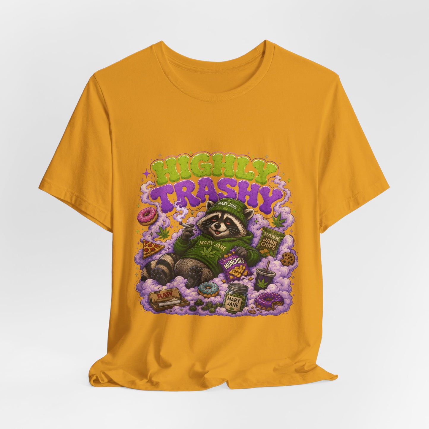 Highly Trashy Raccoon Shirt | Funny Stoner Trash Panda Tee | Cartoon Cannabis Lover Gift