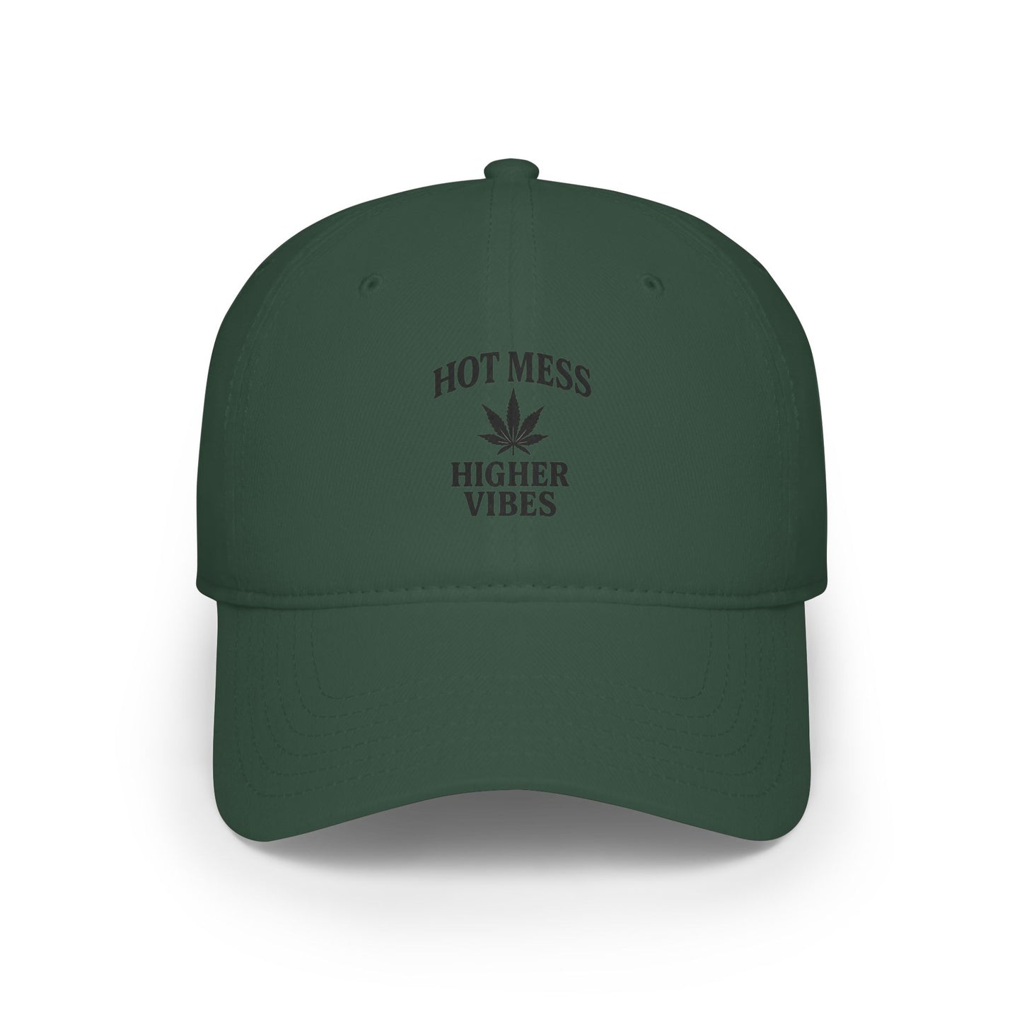 Hot Mess Higher Vibes Trucker Hat | Funny Stoner Mesh Cap | Cannabis Leaf Snapback | 420 Gift for Her & Him