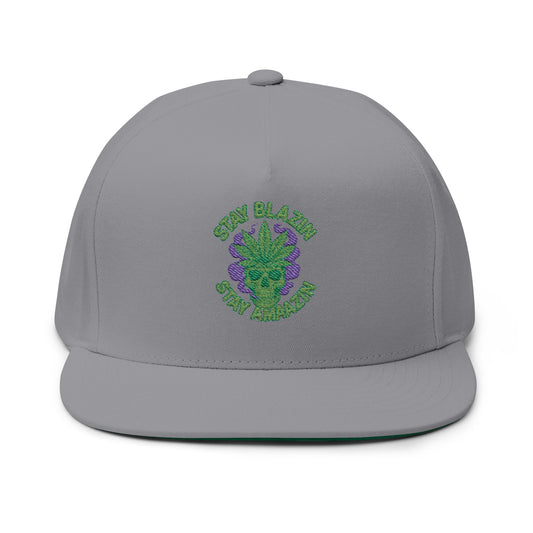Embroidered Flat Bill Cap - Stay Blazin' Green Design, Adjustable Cap for Sports, Casual Wear, Gift Idea, Stay Blazin Stay Amazin Trucker Hat – Mary-Jane EST 2025 | Neon Green & Purple 420 Streetwear