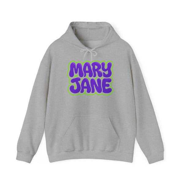 Mary Jane Retro Logo Hoodie — Purple & Lime Graphic Sweatshirt