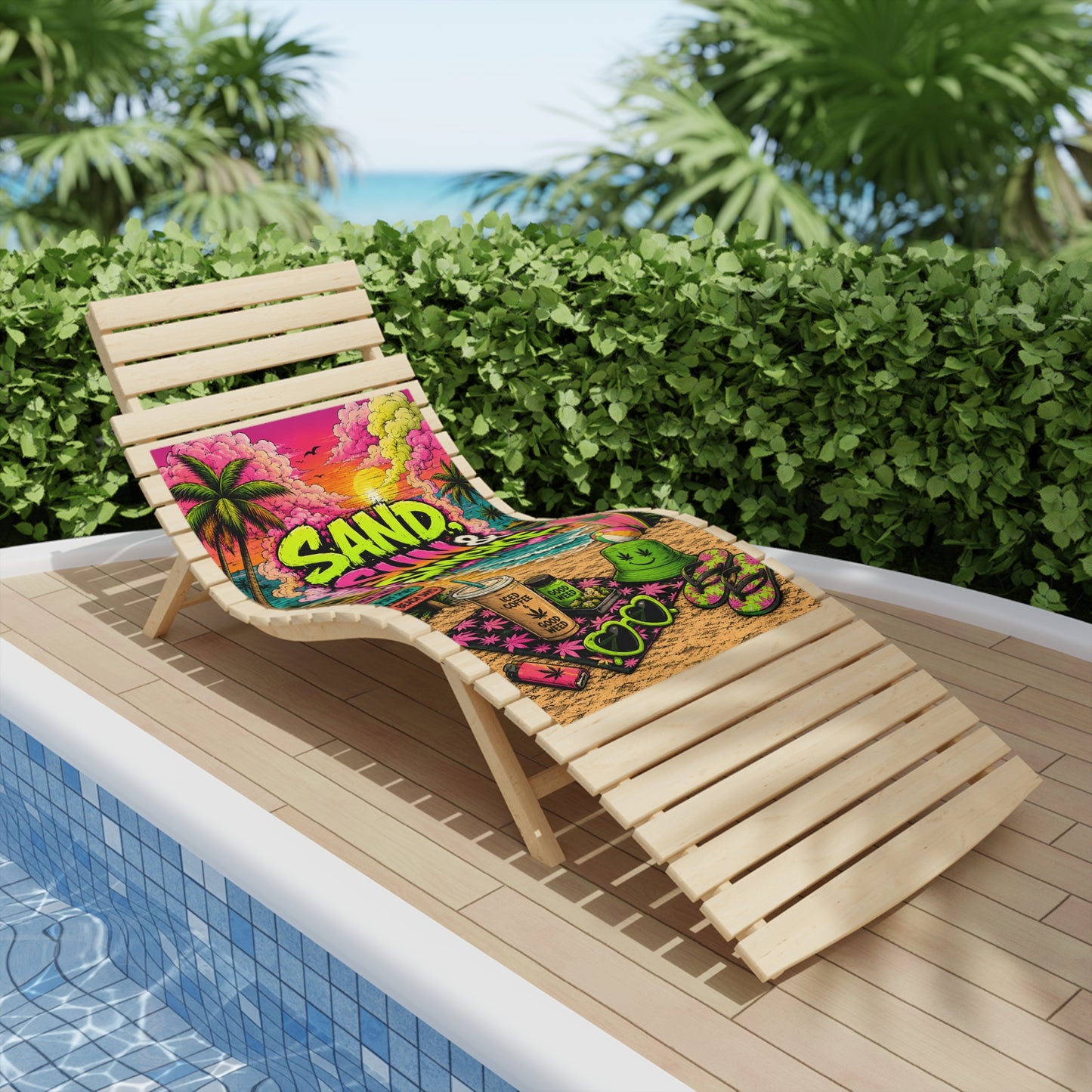 Sand Sun & Smoke Beach Towel | Neon Stoner Beach Towel | Wake N Bake Summer Towel | Mary Jane 2025