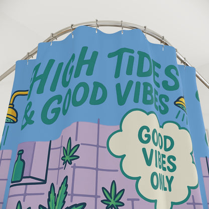 High Tides & Good Vibes Mary Jane Shower Poster | Cannabis Bathroom Decor