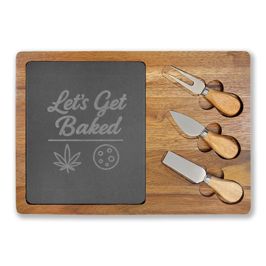 Baked & Snackin’ – Funny 420 Cartoon Art Tee / Mug / Board - Charcuterie Board (Engraving)