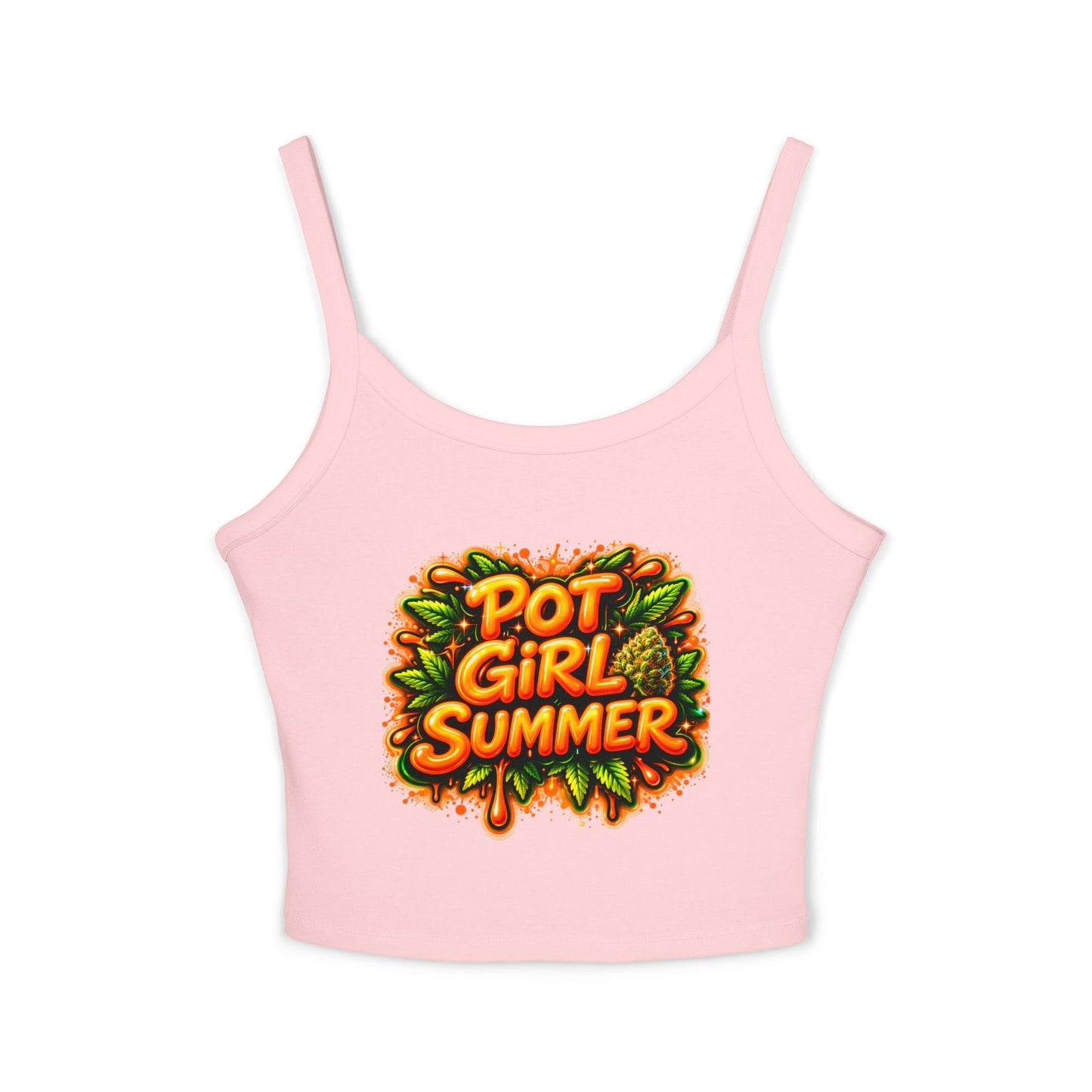 Pot Girl Summer Neon Orange Strap Tank Top – Cute Cannabis Graphic Tank, Stoner Girl Summer Outfit, Festival Weed Apparel, 420 Streetwear
