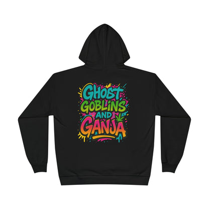Ghostly Vibes Eco-Friendly Hoodie, Halloween Sweatshirt, Unisex Pullover, Festival Fashion, EcoSmart Apparel, Ghost Goblins Ganja