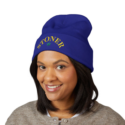 toner Embroidered Cuffed Beanie – Retro Curved Text Winter Hat