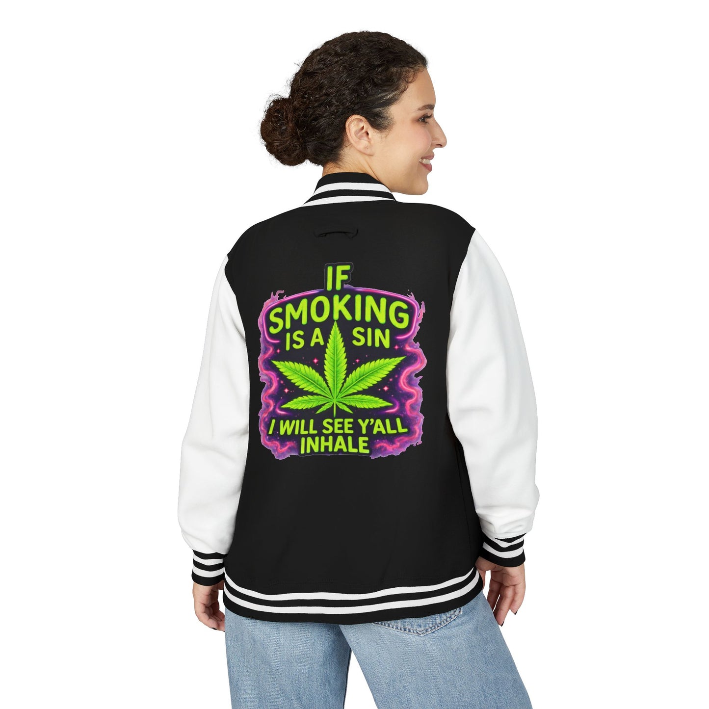 Mary Jane 2025 Varsity Jacket – Neon MJ Cannabis Letterman Jacket, Streetwear Weed Jacket, Stoner Apparel, Unisex Bomber Jacket