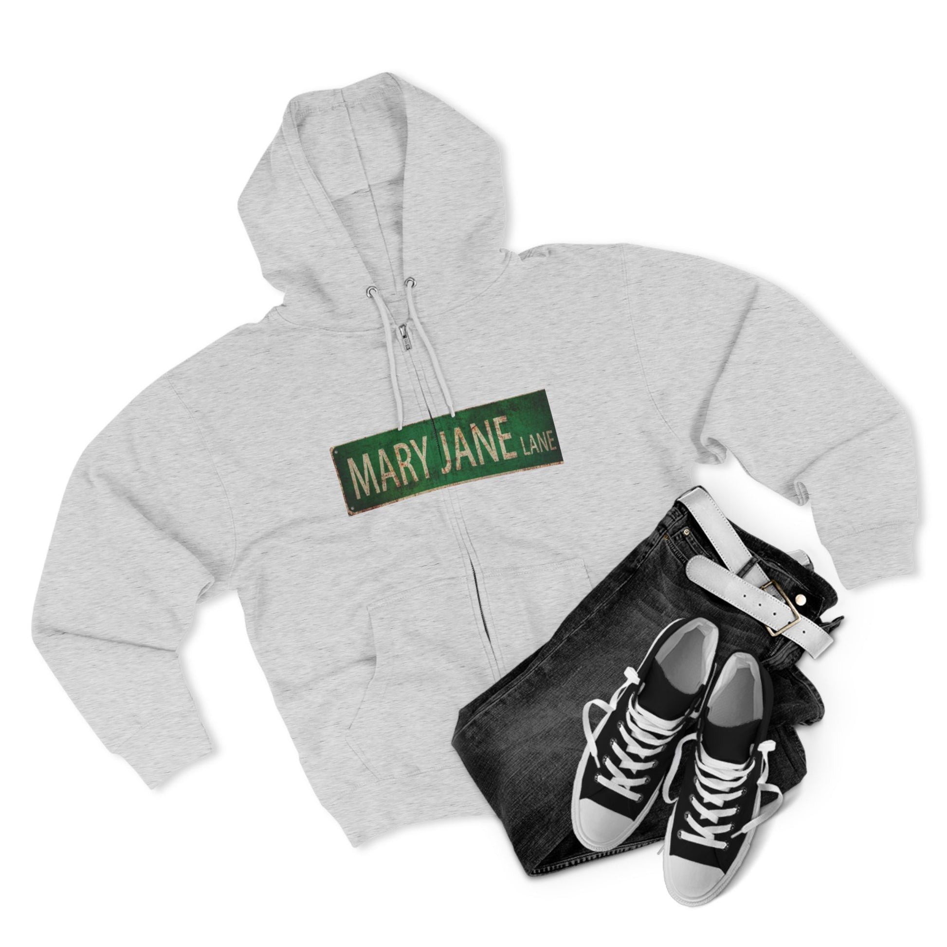 Mary Jane Lane Unisex Zip Hoodie, Cozy Sweatshirt for Relaxation, Cannabis Enthusiast Gift, Streetwear, Trendy Hoodie-Mary Jane 2025