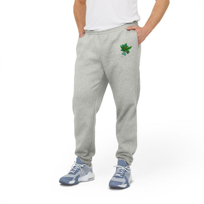 Embroidered Leaf Logo Joggers — Grey Fleece Sweatpants