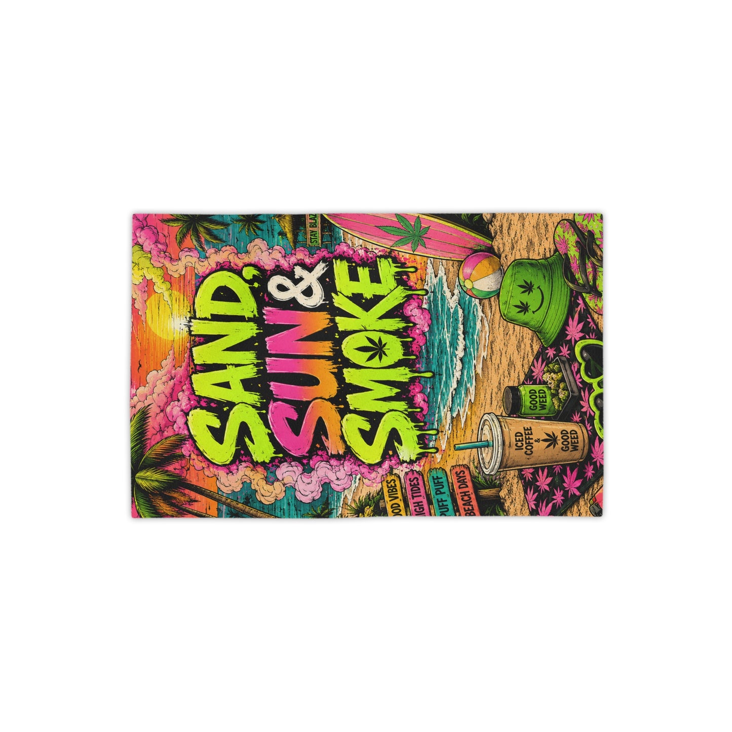 Sand Sun & Smoke Beach Towel | Neon Stoner Beach Towel | Wake N Bake Summer Towel | Mary Jane 2025